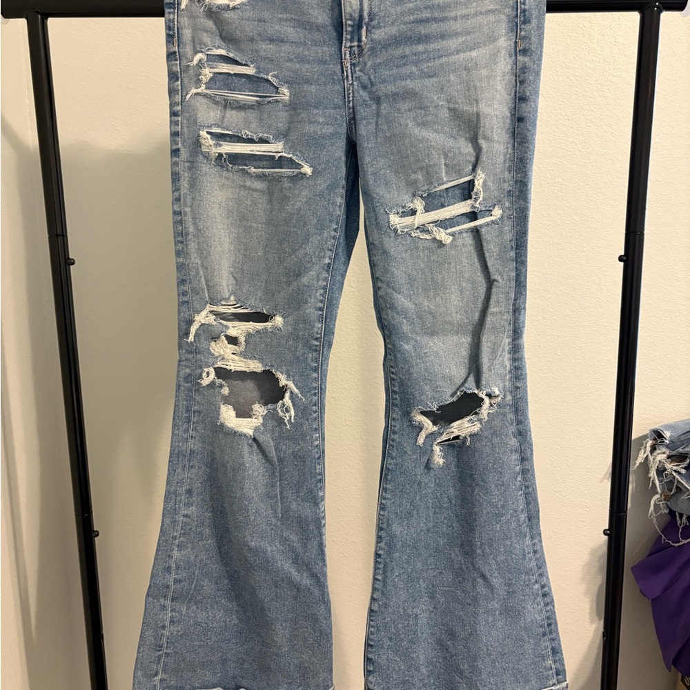 AE Super High Rise Flare Distressed Jeans